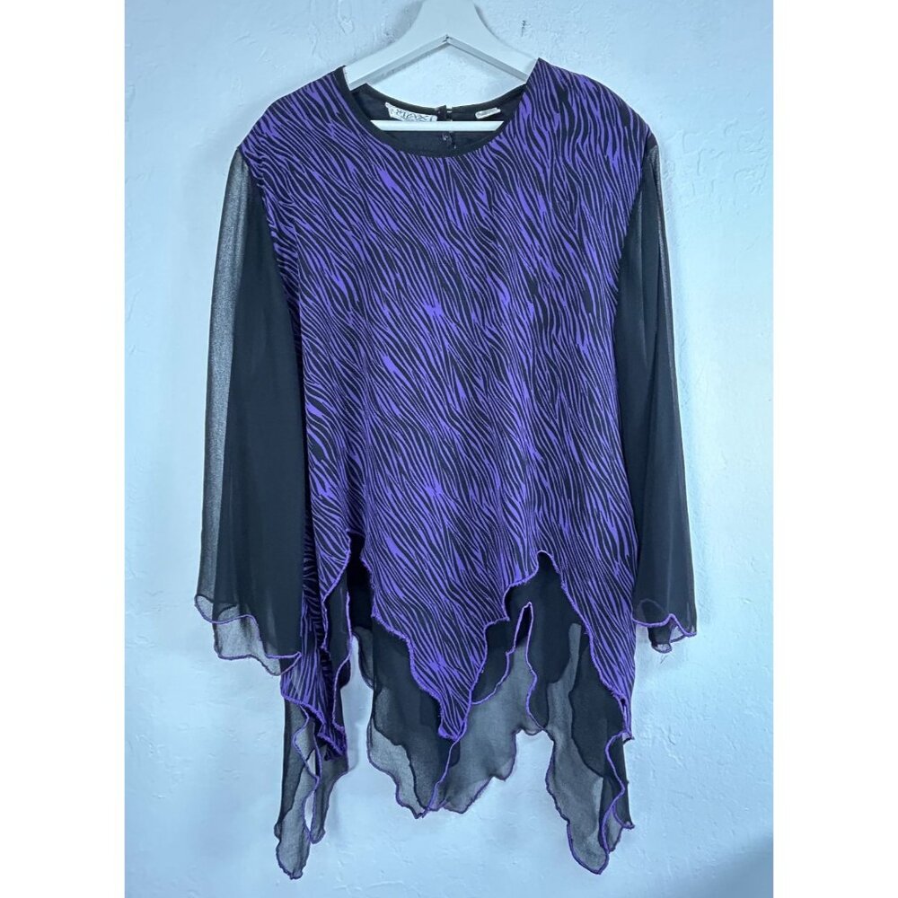 Maxi Women's Long Sleeve Sheer Asymmetric Hem Top Animal Print Purple One Size